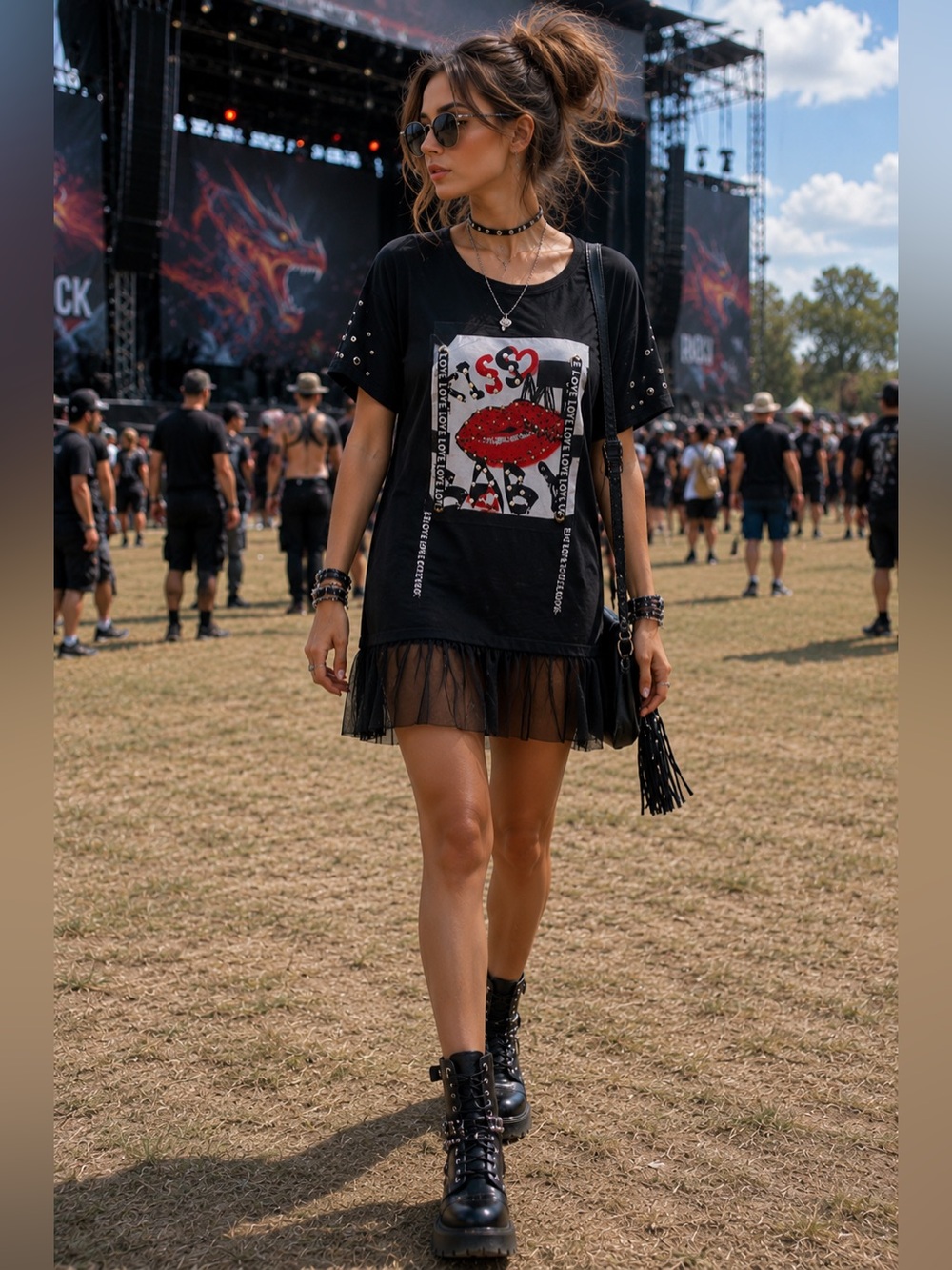 Fashion Nova kiss love tunic dress with tulle black